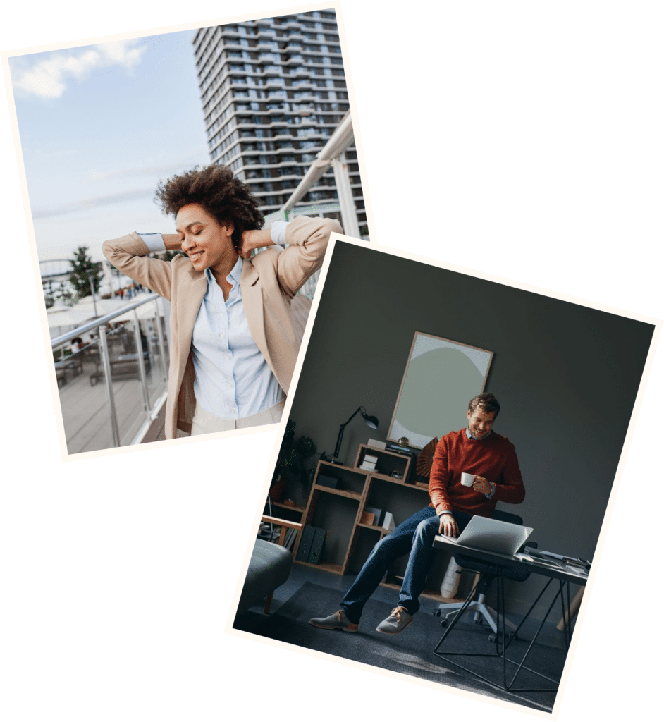 A couple smiling together during a video call on a laptop, sharing a relaxed conversation from the comfort of their home African American professional woman smiling at laptop in office workspace, engaged and confident during her workday